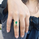 Colombian Pear Emerald & Diamond Engagement Ring Set – Unique 18K Gold May Birthstone Jewelry