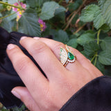 Colombian Pear Emerald & Diamond Engagement Ring Set – Unique 18K Gold May Birthstone Jewelry
