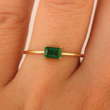 Simple Genuine Colombian Emerald Baguette Ring