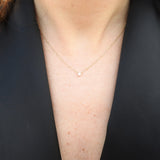 Dainty Floating Natural Diamond Solitaire Necklace – Minimalist Simple Tiny Diamond Pendant