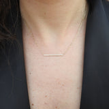 Long Natural Diamond Bar Necklace - Stackable Solid 18k Gold Necklace