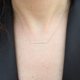 Long Natural Diamond Bar Necklace - Stackable Solid 18k Gold Necklace