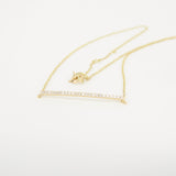 Long Natural Diamond Bar Necklace - Stackable Solid 18k Gold Necklace