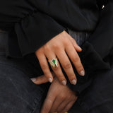 Colombian Pear Emerald & Diamond Engagement Ring Set – Unique 18K Gold May Birthstone Jewelry