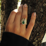 Colombian Pear Emerald & Diamond Engagement Ring Set – Unique 18K Gold May Birthstone Jewelry