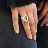 Colombian Pear Emerald & Diamond Engagement Ring Set – Unique 18K Gold May Birthstone Jewelry