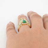 Colombian Pear Emerald & Diamond Engagement Ring Set – Unique 18K Gold May Birthstone Jewelry