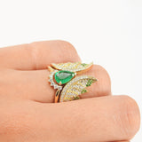 Colombian Pear Emerald & Diamond Engagement Ring Set – Unique 18K Gold May Birthstone Jewelry