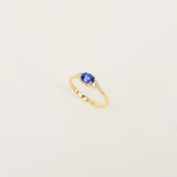 East-West Dainty Blue Sapphire Trio Diamond Engagement Ring