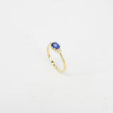East-West Dainty Blue Sapphire Trio Diamond Engagement Ring