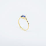 East-West Dainty Blue Sapphire Trio Diamond Engagement Ring