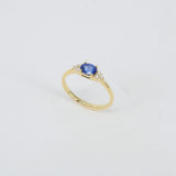 East-West Dainty Blue Sapphire Trio Diamond Engagement Ring