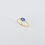 East-West Dainty Blue Sapphire Trio Diamond Engagement Ring
