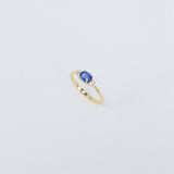 East-West Dainty Blue Sapphire Trio Diamond Engagement Ring
