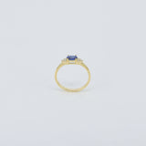 East-West Dainty Blue Sapphire Trio Diamond Engagement Ring