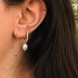 Baroque Pearl Diamond Hoops - Vintage Dangle Earrings