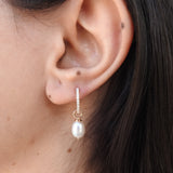 Baroque Pearl Diamond Hoops - Vintage Dangle Earrings
