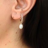 Baroque Pearl Diamond Hoops - Vintage Dangle Earrings