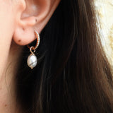 Baroque Pearl Diamond Hoops - Vintage Dangle Earrings