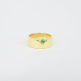 Unique Inset Emerald Statement Ring - Flat 8mm Gold Wedding Band