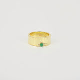 Unique Inset Emerald Statement Ring - Flat 8mm Gold Wedding Band