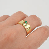 Unique Inset Emerald Statement Ring - Flat 8mm Gold Wedding Band