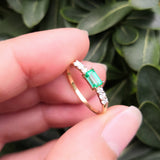 Large East-West Genuine Emerald Engagement Ring