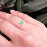 Large East-West Genuine Emerald Engagement Ring