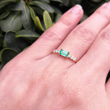 Large East-West Genuine Emerald Engagement Ring