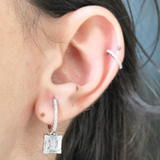 Solitaire Drop Hoop Earrings - Baguette Diamond Illusion - Handmade Bridal Jewelry