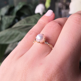 Unique Vintage Nature-Inspired Genuine Pearl Diamond Ring