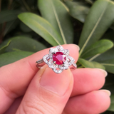 Nature Inspired Genuine Ruby and Diamond Flower Engagement Ring