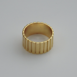 Unique Signet Wedding Band - Corrugated Solid Gold Statement Ring