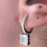 Solitaire Drop Hoop Earrings - Baguette Diamond Illusion - Handmade Bridal Jewelry