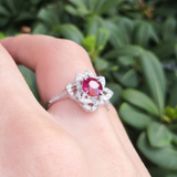 Nature Inspired Genuine Ruby and Diamond Flower Engagement Ring