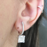 Solitaire Drop Hoop Earrings - Baguette Diamond Illusion - Handmade Bridal Jewelry