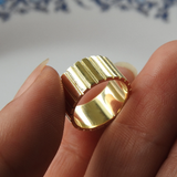 Unique Signet Wedding Band - Corrugated Solid Gold Statement Ring