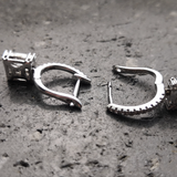 Solitaire Drop Hoop Earrings - Baguette Diamond Illusion - Handmade Bridal Jewelry