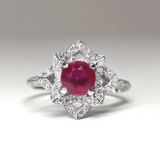 Nature Inspired Genuine Ruby and Diamond Flower Engagement Ring