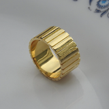 Unique Signet Wedding Band - Corrugated Solid Gold Statement Ring