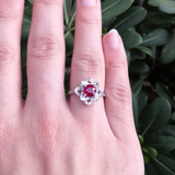 Nature Inspired Genuine Ruby and Diamond Flower Engagement Ring