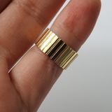 Unique Signet Wedding Band - Corrugated Solid Gold Statement Ring