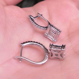 Solitaire Drop Hoop Earrings - Baguette Diamond Illusion - Handmade Bridal Jewelry