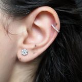 Handmade Flower Diamond Solitaire Earrings - Nature Inspired Wedding Jewelry