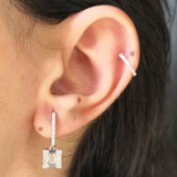 Solitaire Drop Hoop Earrings - Baguette Diamond Illusion - Handmade Bridal Jewelry