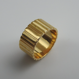 Unique Signet Wedding Band - Corrugated Solid Gold Statement Ring