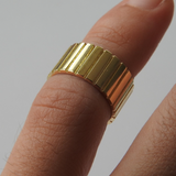 Unique Signet Wedding Band - Corrugated Solid Gold Statement Ring