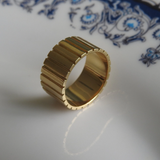 Unique Signet Wedding Band - Corrugated Solid Gold Statement Ring