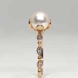 Unique Vintage Nature-Inspired Genuine Pearl Diamond Ring