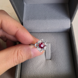Nature Inspired Genuine Ruby and Diamond Flower Engagement Ring